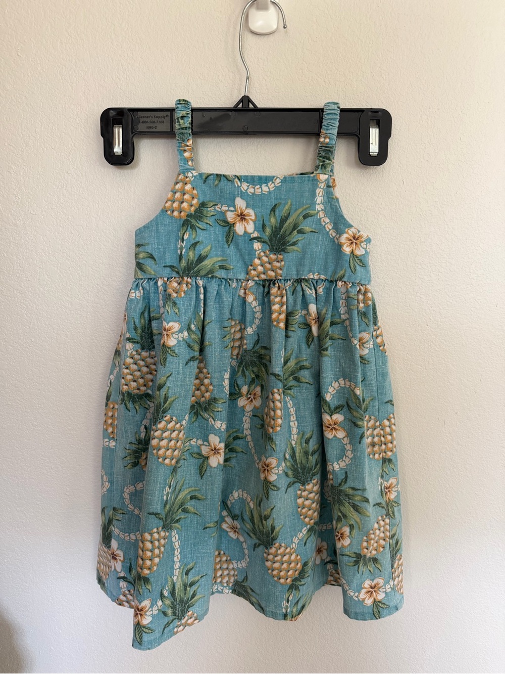 Reyn Spooner Dress Floral Hawaiian Girls Blue Tropical Pineapple Lei Hawaii